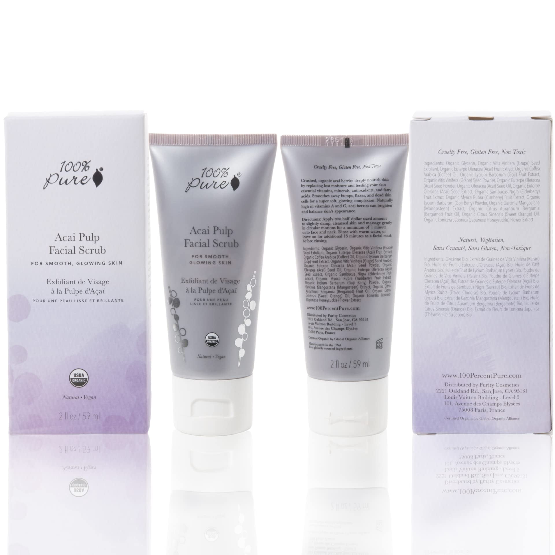 100% PURE Acai Pulp Facial Scrub, Exfoliating, Organic Face Wash (2 Fl Oz)