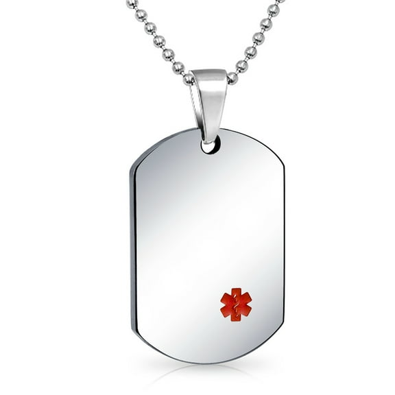 Bling Jewelry Mens Medical ID Dog Tag Steel Pendant Necklace Men 20" Chain