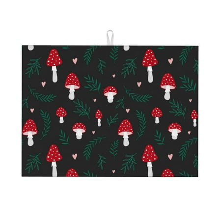 

Dish Drying Mat Amanita Mushroom (2) Highly Absorbent Microfiber Drying Mat Kitchen Counter or Sink Drawer Liner 16x18 Kitchen Drying Mat Coffee Mat Kitchen Essentials