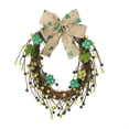 thumbnail image 2 of St. Patrick's Day Four Leaf Clover Bow Wreath, Artificial Green Shamrock Wreath with Bow, 30x38cm Holiday Decor for Door Wall Mantle, 1 Piece, 2 of 7