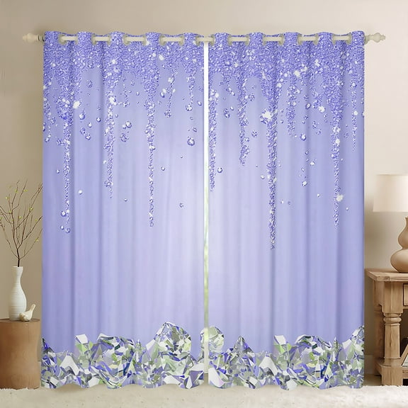 Feelyou Chic Bling Diamond Black Out Curtains for Kids, Blue Sequin Print Curtains Pack of 2 (42x63 Each), Modern Fashion Bedroom Curtains, Blackout Curtains Bedroom Decor