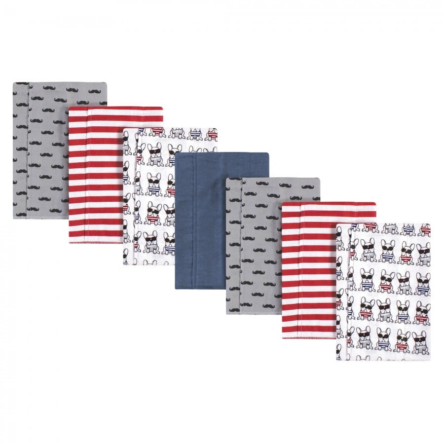 Hudson Baby Infant Boy Cotton Flannel Burp Cloths 7pk, French Dog, One Size