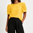 thumbnail image 7 of HongQid Women's Blouse Puff Short Sleeve Tops Crinkle Woven Round Neck Lightweight Shirt Loose Summer Casual Trendy Clothes, 7 of 7