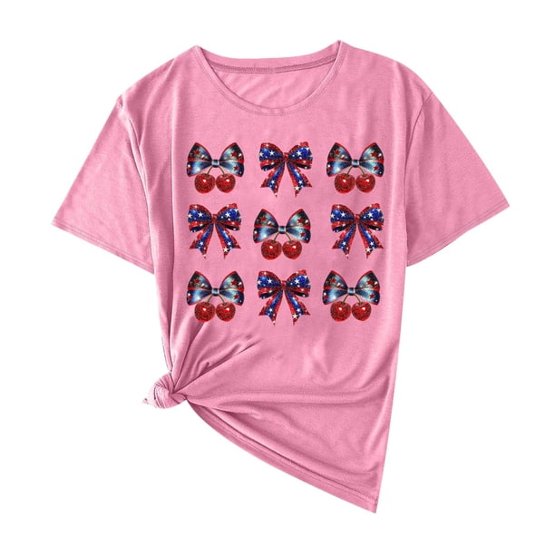 Camisas de Manga Corta para las Mujeres Moda Casual Impresión Cuello Redondo Suéter Tee Blusas