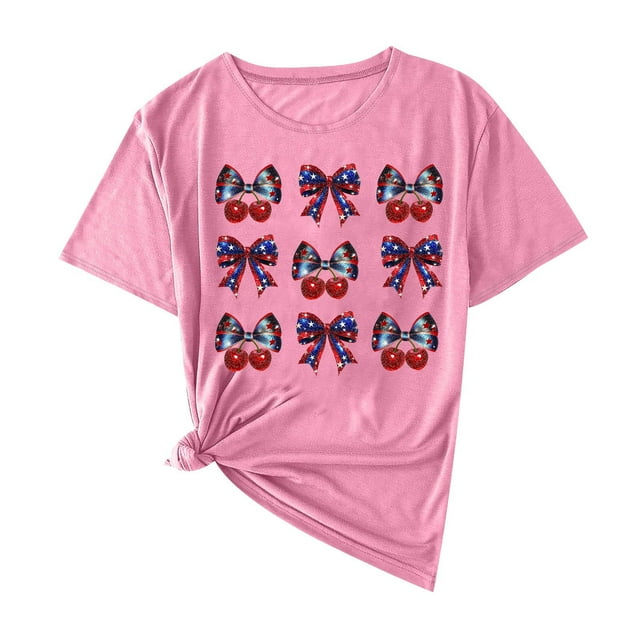 Camisas de Manga Corta para las Mujeres Moda Casual Impresión Cuello Redondo Suéter Tee Blusas