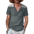 thumbnail image 1 of pstuiky Camisas de vestir de manga corta para hombre, Camisa de manga corta con cuello alto y botones de patchwork para hombre camisas casuales para hombre xl, 1 of 6