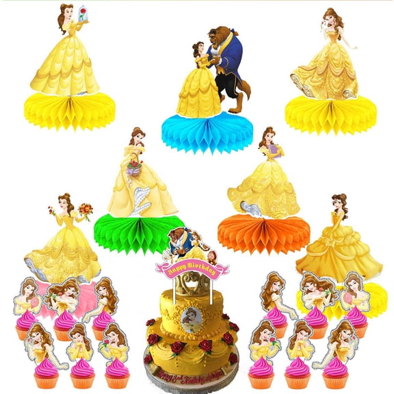 Beast Princess Party Decorations Centerpieces Table Toppers Honeycomb Cake Toppers for Birthday Party Decor Supplies Photo Props