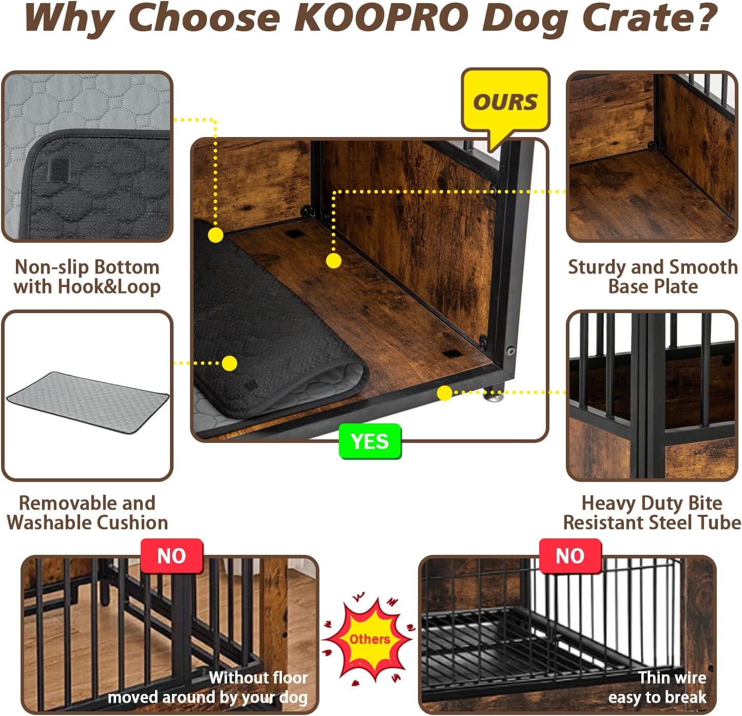 Reliancer 40'' Dog Crate Furniture, Wooden Heavy Duty Dog Kennel, Dogs Cage for Large Medium Dog