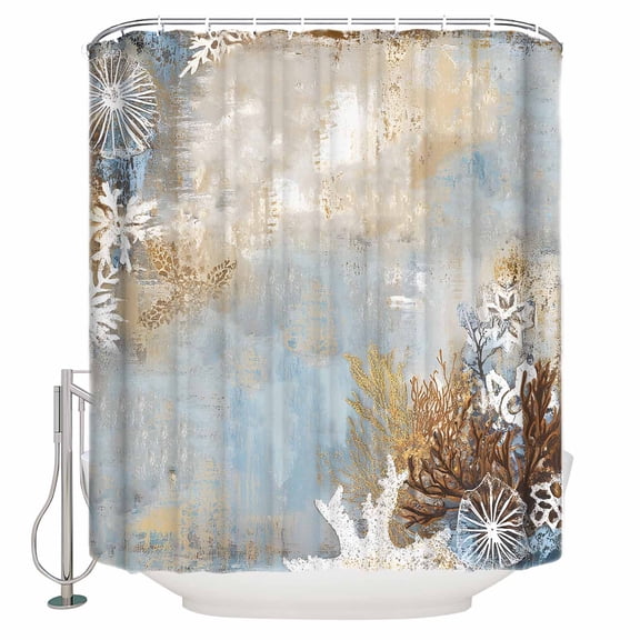 Retro Ocean Coral Shower Curtain, 48" x 72", Marine Life Starfish Watercolor Waterproof Bathroom Curtain Washable Shower Curtain Set with 12 Hooks