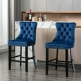 "Velvet Bar Stools Set of 4 27"" Seat Height, Tufted Back, Wood Frame