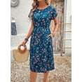 thumbnail image 4 of Women's Floral Drawstring Waist Slant Pocket Casual Midi Dress for Summer, 4 of 6