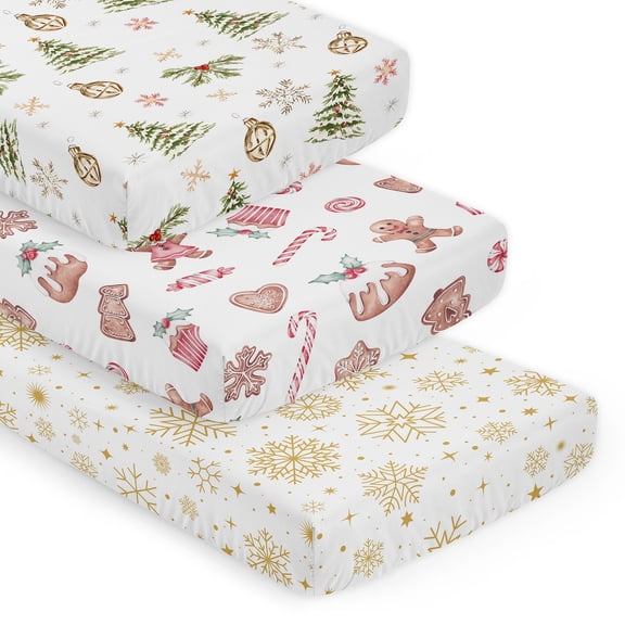 Sweet Jojo Designs Christmas Holiday Boy, Girl, Unisex/Gender Neutral Fitted Crib Sheets Set 3 Piece
