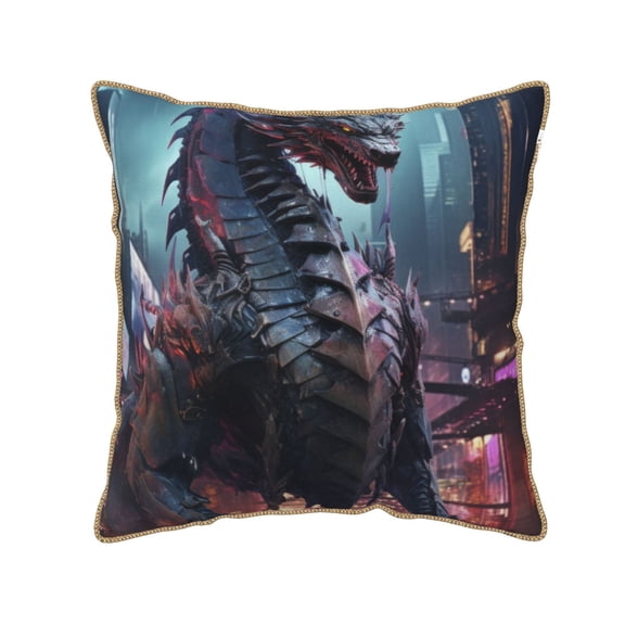 Xecao Urban Mechanical Dragon Print Soft Velvet Decorative Throw Pillow Covers, Square Cushion Cases for Bed, Sofa, Living Room, Car, and Indoor Outdoor Use-16"x16"