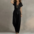 thumbnail image 7 of Gealkoca Women's 2 Piece Outfits Short Sleeve V Neck Top Wide Leg Pant Business Suit Set Dressy Pantsuits Summer Belted Top Loose Matching Set, 7 of 7