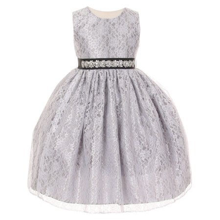 Cinderella - Girls Silver Lace Taffeta Jeweled Belt Flower Girl Dress 4 ...