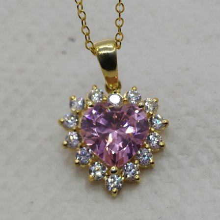 1.50Ct Heart Cut Lab Created Pink Sapphire Pendant Necklace, 18" Free Chain, 14K Yellow Gold Silver Plated – Elegant Women's Gift