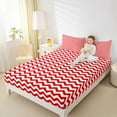 thumbnail image 4 of Manfei Abstract Wave Stripe Twin Sheet Sets, Red White Aesthetic Twin Fitted Sheet, Contemporary Minimalist Flat Sheet, Microfiber Bedroom Decor 3-Piece, 4 of 7
