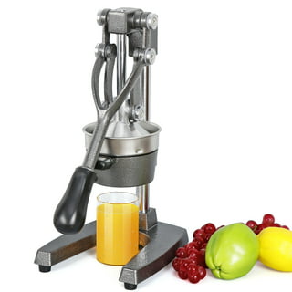 JoyTable Professional Citrus Juicer Set – 7 Piece Heavy-Duty Cast Iron  Commercial Juice Press With Glass Juice Bottles and Funnel 