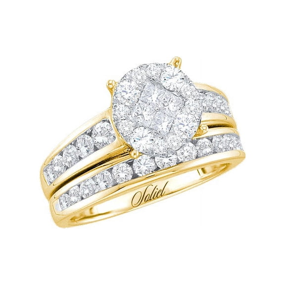 14kt Yellow Gold Womens Diamond Soleil Cluster Bridal Wedding Engagement Ring Band Set 1.00 Cttw