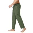 thumbnail image 4 of KAIYANG Pantalones de yoga para playa, holgados, ligeros, con cordón y cintura elástica, de lino, para hombre, color verde, talla 2-XL, 4 of 5