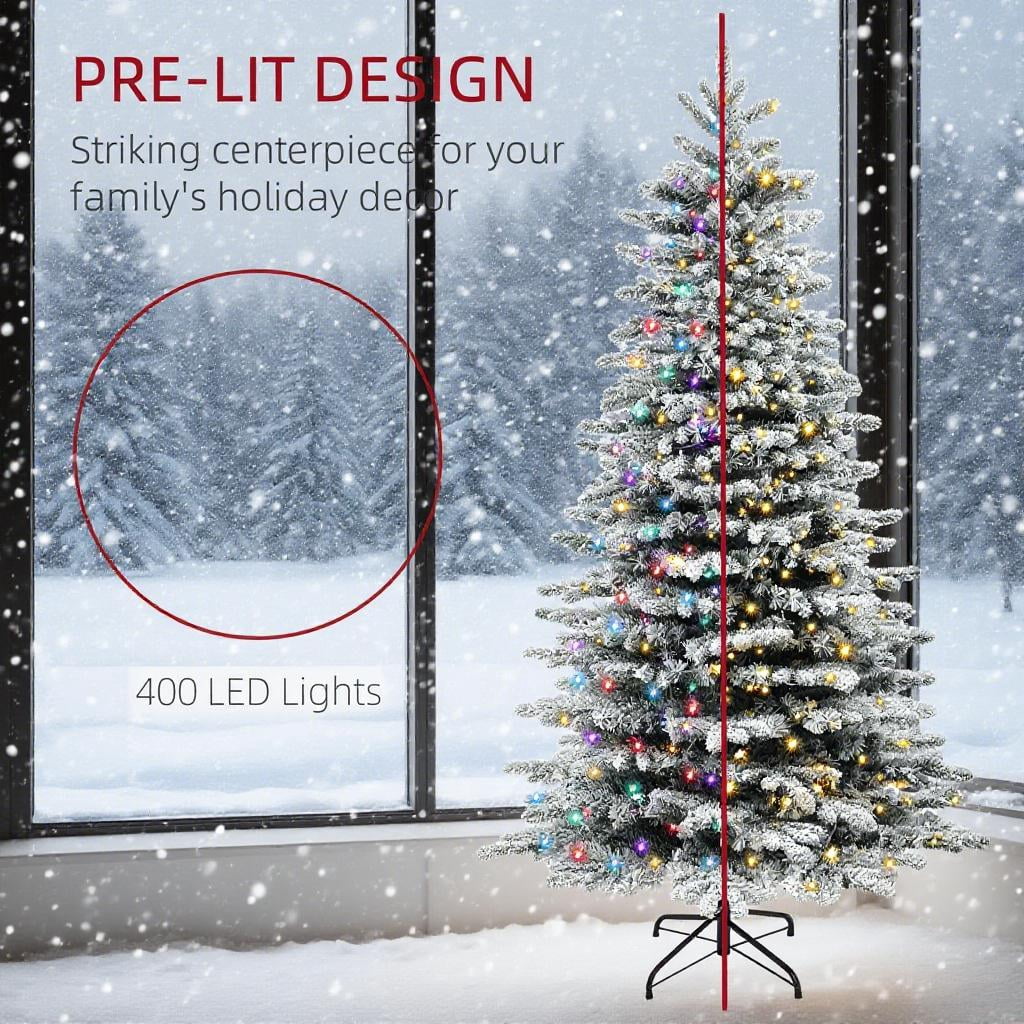 6.5ft Prelit Flocked Christmas Tree 990 Tips 400 Dual Color LED Lights Remote Timer Indoor Decor