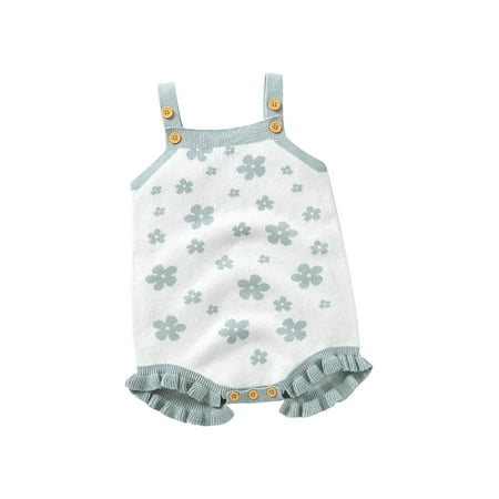 

Bagilaanoe Newborn Baby Girl Knitted Rompers Floral Print Sleeveless Ruffle Bodysuits 3M 6M 12M 18M 24M Infant Casual One Piece Short Jumpsuit