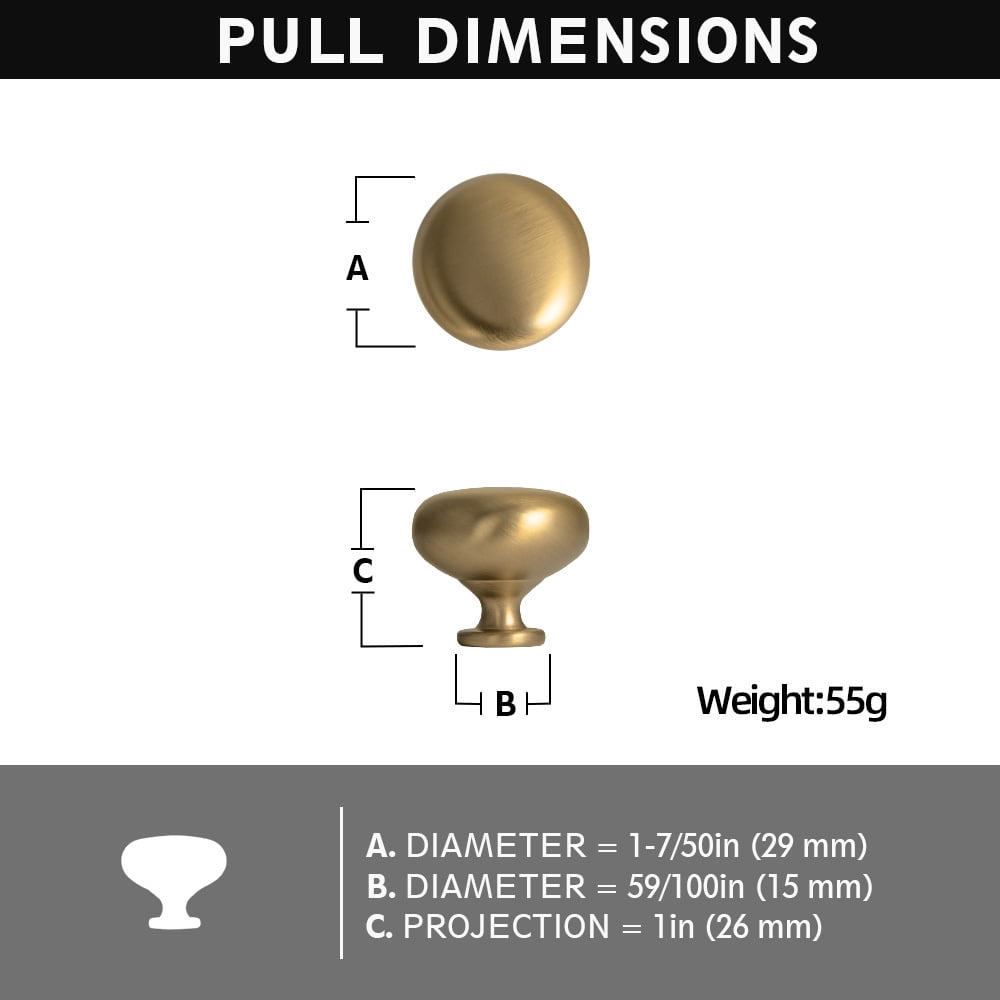 Goo-Ki Set of 6 Elegant Champagne Bronze Cabinet Knobs - Classic Round Kitchen Hardware, Contemporary Drawer Pulls Sleek Dresser Handles