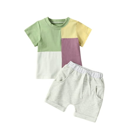 

AMILIEe Baby Boy 2Pcs Outfit Set Short Sleeve Contrast Color Top and Shorts Infant Boy Clothes Set