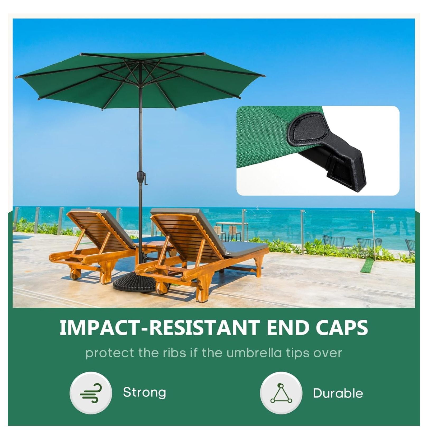 9FT Lyon Outdoor Patio Umbrella Outdoor Table Umbrella with Push Button Tilt and Crank Market Umbrella 8 Sturdy Ribs UV Protection Waterproof for Garden Deck Backyard Pool Dark Green