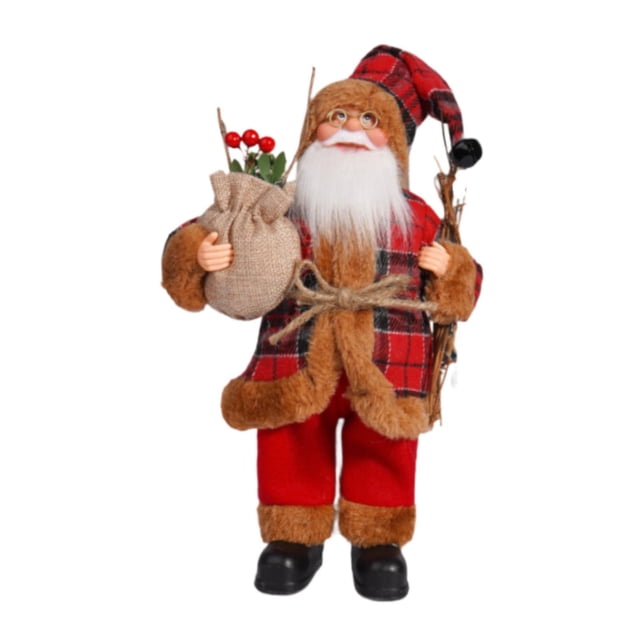Figura de Papá Noel, adorno para año Nuevo, regalo de Navidad, figura de pie, decoración de muñecas, accesorios para decoración de dormitorio cuadros rojos