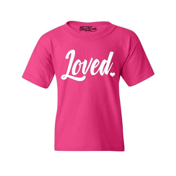 Shop4Ever Kids Loved Heart Valentine's Day Graphic Child's Youth T-Shirt X-Large Heliconia Pink