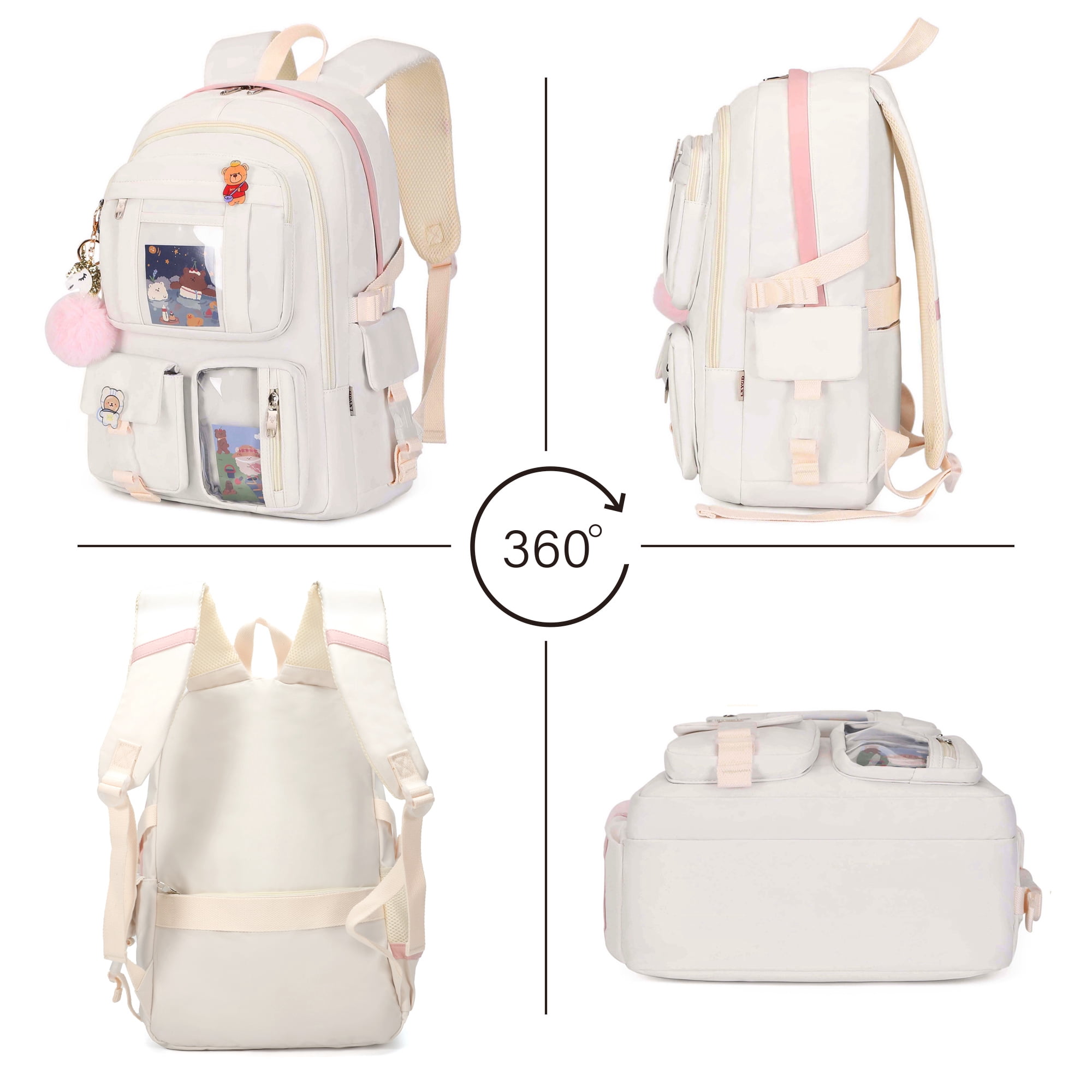 AO ALI VICTORY Laptop Backpacks 16 Inch School Bag College Backpack Large Travel Daypack Kawaii Bookbags for Teens Girls Women Students (White)