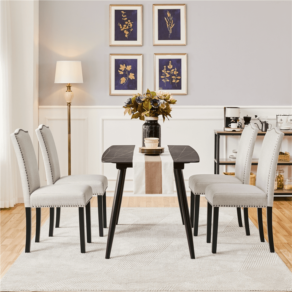 Alden Design Modern Fabric Upholstered Dining Chairs for Kitchen, Beige