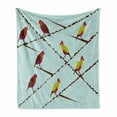 thumbnail image 1 of Birds Soft Flannel Fleece Throw Blanket, Exotic Songbirds on Tree Branches Nature Pigeon Fly Spring Growth Pattern, Cozy Plush for Indoor and Outdoor Use, 60" x 80", Mint Green Burgundy, by Ambesonne, 1 of 5