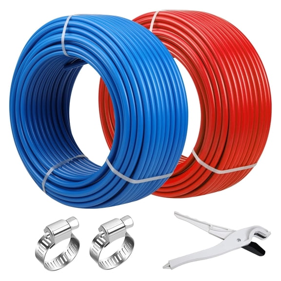 1/2 Inch PEX-B Pipe, 2×100ft Red & Blue PEX Tubing, EVOH non-oxygen barrier. Flexible, leak-proof and durable, perfect for residential water lines and radiant heating systems