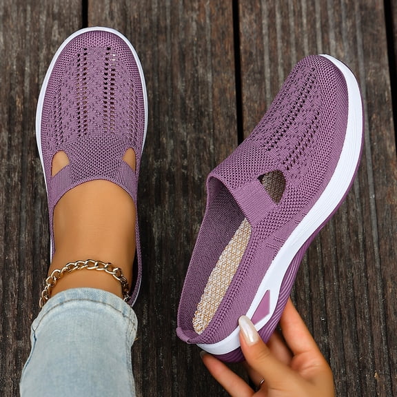 Domzle Orthopedic Shoes for Women, Women Wide Width Breathable Walking Comfortable Slip On Sneakers Purple Wide 7