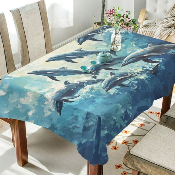 BZSMCE Square Tablecloth Dolphin Play on The Ocean Printed Pattern Tableclothes