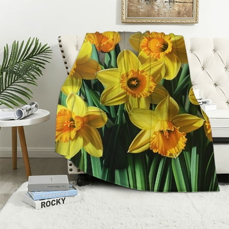 BCIIG Yellow Flowers Vase Warm Lightweight Soft Fleece Blanket Throw Blanket for All Seasons Living Rooms Sofa Decor Cow Gifts Blanket Exquisite Gifts 60x80in
