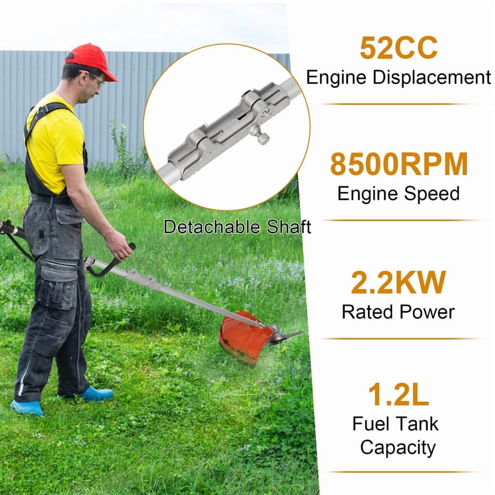 YNCE 2 in 1 String Trimmer, Gas Weed Wacker Cordless, 52cc 2 Cycle Weed Eater with Anti-Slip Handle Brush Cutter Garden Tools Edger Lawn Tool