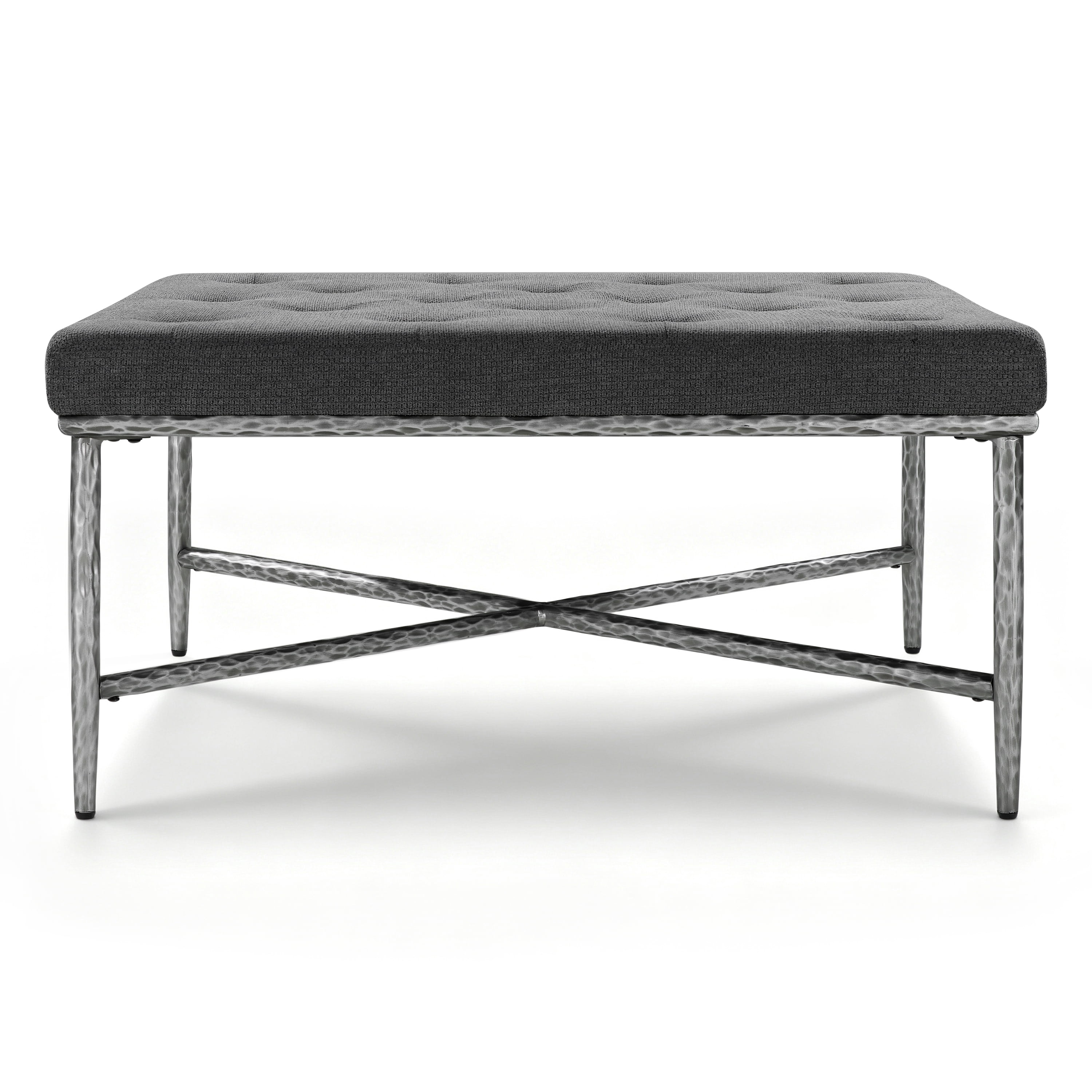 Euroco 36" Square Tufted Ottoman Coffee Table,Modern Upholstered Footstool Center Table with Hammered Metal Frame & X-Base for Living Room,Gray