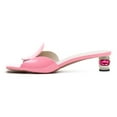 thumbnail image 3 of FSJ Women Sexy Crystal Low Chunky Block Heel Backless Sandals Comfortable Mules Square Open Toe Heeled Slip On Slippers Shoes Size 9 Pink, 3 of 4
