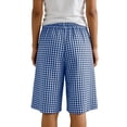 thumbnail image 4 of yillto Women Plaid Long Shorts Wide Leg Baggy 5 Inch Knee Length Elastic Waist Shorts with Pockets, 4 of 7