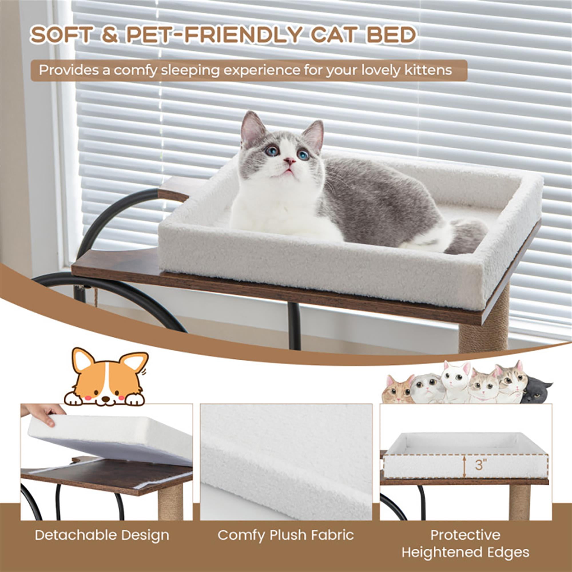 resenkos 47" Wood Cat Tree Tower Furniture, Cat Condo with Metal Frame, Scratch Post for Kittens Cat Tree House, White