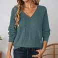 thumbnail image 2 of GBSYEWXS Women Sweater V-Neck Long Sleeve Pullover Comfortable Solid Color Sweater Soft Blue, 2 of 5
