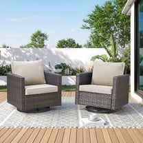 Unnifurnzi Patio Swivel Chairs-360 Degree Outdoor Swivel Glider Chair Set of 2 with High Back and Thickened Cushions for Deck Porch Garden Backyard-Brown/Beige