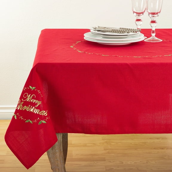 Saro Lifestyle Merry Christmas Embroidered Design Tablecloth