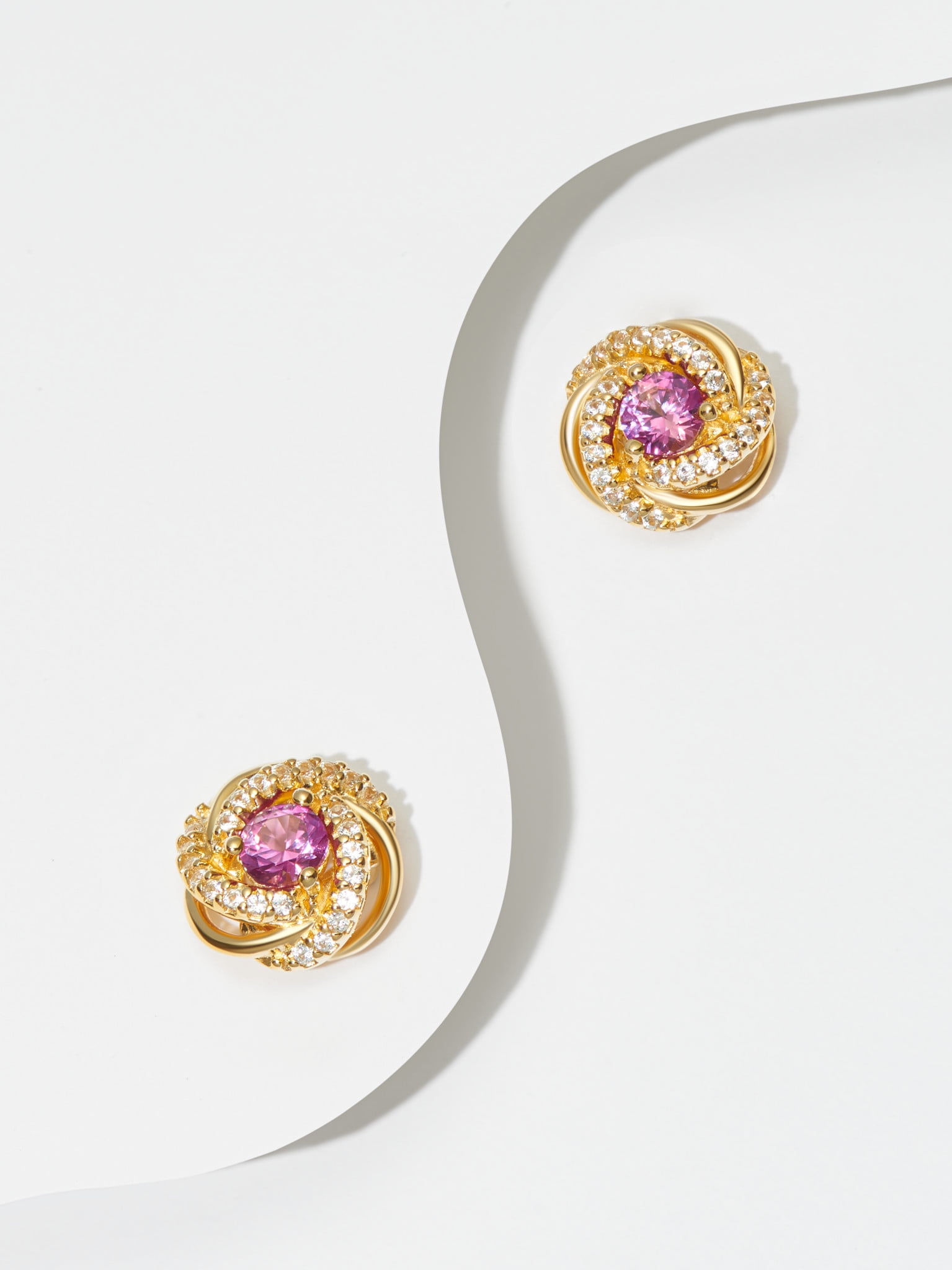 18K Yellow Gold Plated Sterling Silver Created Alexandrite June Birthstone Love Knot Stud Earrings for Women Gift for Her