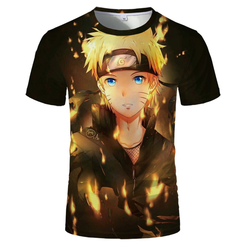 Realistic 3D Print Patterns Cartoon Tshirts - Mens Naruto Uzumaki Anime  T-Shirt - Naruto Run Tee - Best Gift for Naruto Fans 