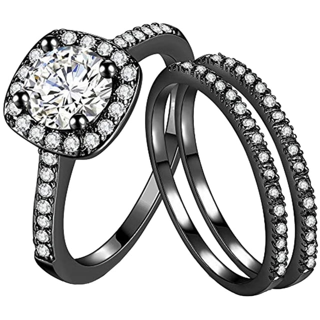 Riforla 3pcs Diamond Rings Set Womens Zircon Stacking Rings Promise Ring Fashion Wedding Rings Bridal Rings Womens Jewelry Black 11
