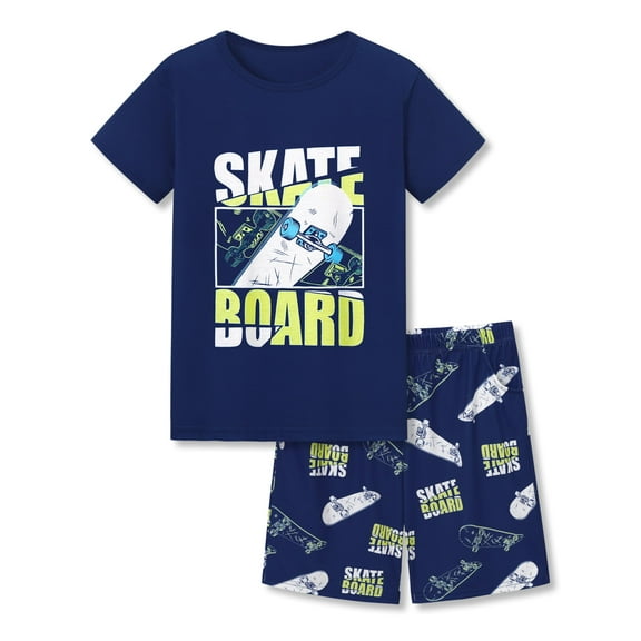 Topgal Kids & Big Boys Pajamas Comfy Navy 2 Piece Short Sleeves Top & Shorts Skate Board Trendy Sleepwear Set Size 10
